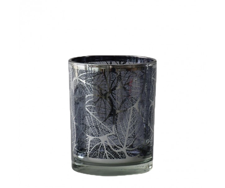 Tmavě šedý svícen Tree s motivem listů - 7*7*8cm Mars & More 