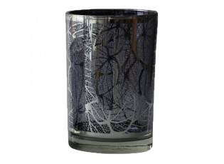 Tmavě šedý svícen Tree s motivem listů - 12*12*18cm