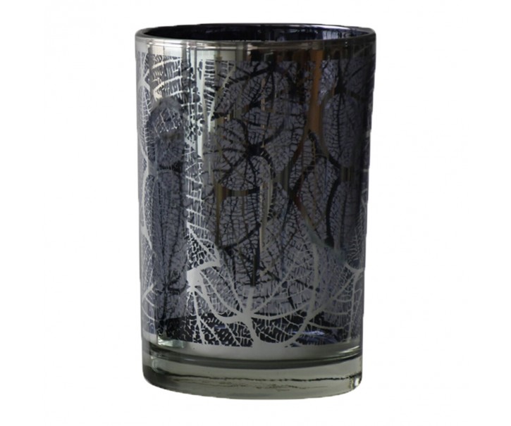 Tmavě šedý svícen Tree s motivem listů - 12*12*18cm Mars & More 