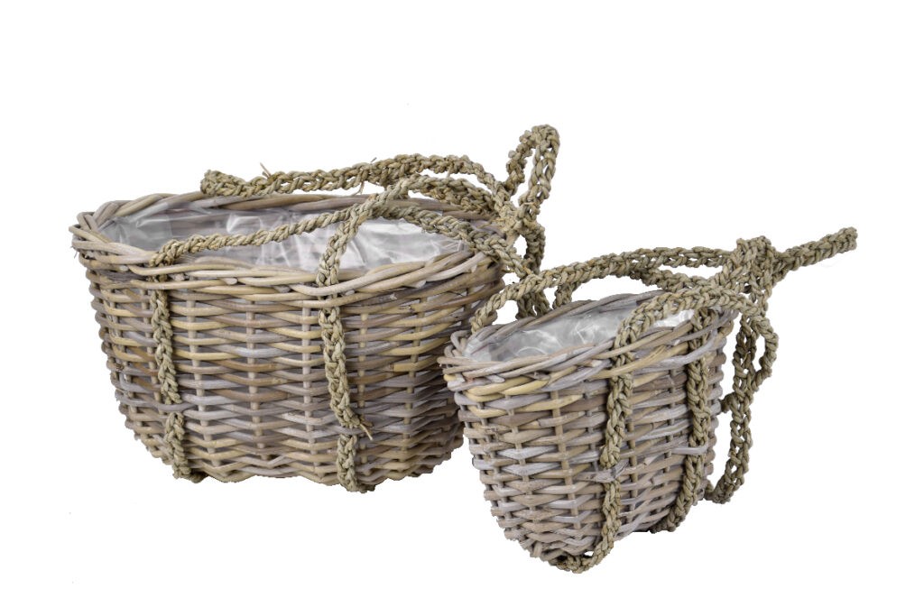 2ks závěsný ratanový květináč / taška šedá patina - 45*20*25cm Van der Leeden 2ks závěsný ratanový květináč / taška šedá patina - 45*20*25cm Van der Leeden