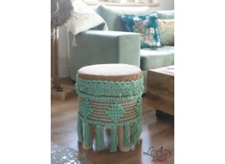 Béžovo - mintová stolička / podnožka Fringe mint - Ø 37*45cm