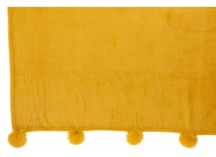 Plyšový pléd s bambulkami v okrové barvě Pompom - 130*170*1 cm