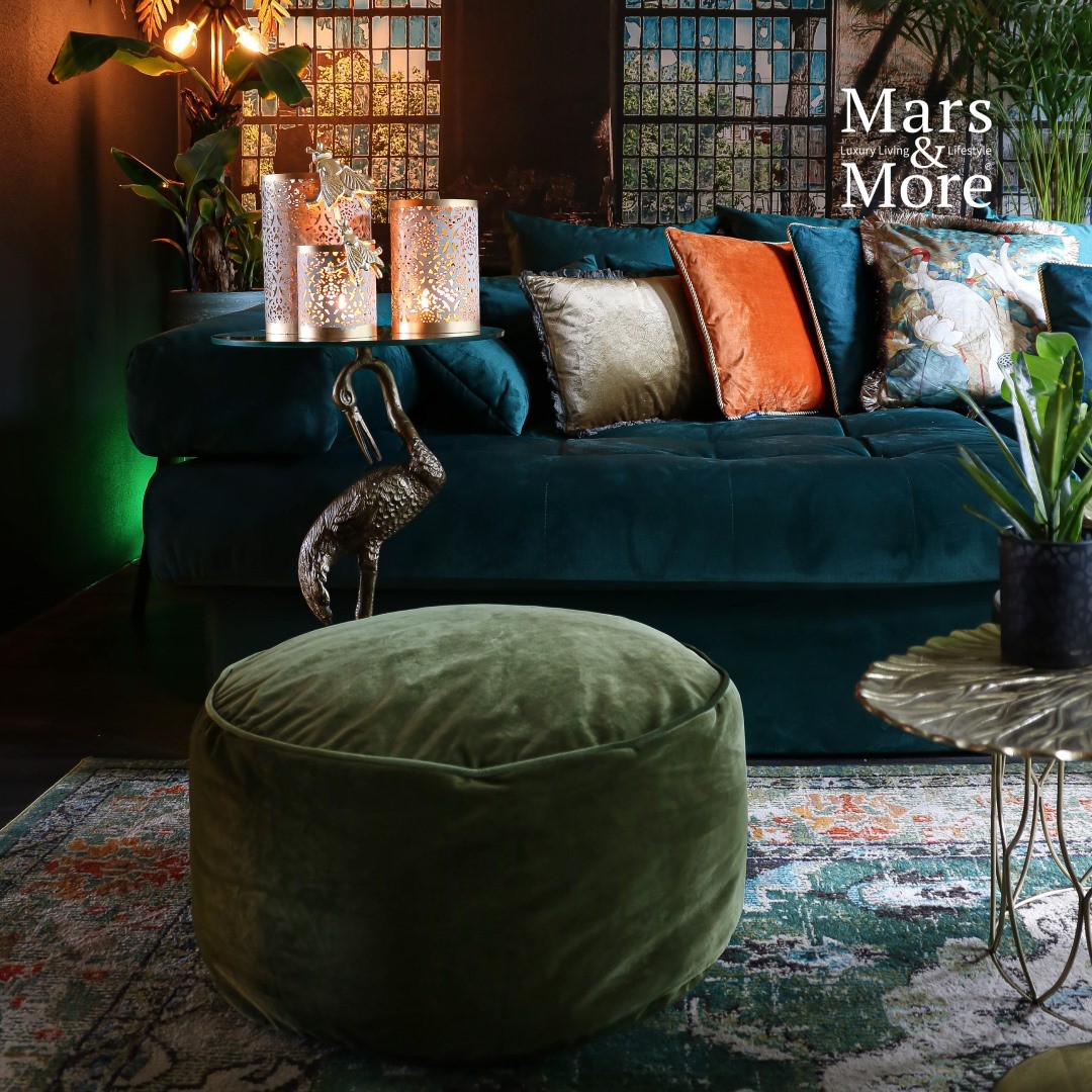 Mechově zelený sametový kulatý puf Copper - 60*60*30cm Mars & More Mechově zelený sametový kulatý puf Copper - 60*60*30cm Mars & More