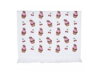 Bílý kuchyňský froté ručník s dortíčky Cherry Cupcake - 40*66 cm