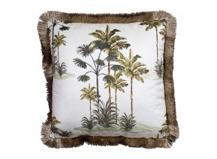 Sametový krémový polštář s palmami a třásňovitým okrajem - 45*45*10cm