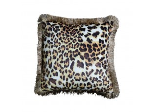 Sametový polštář s motivem leopardí kůže a zlatými třásněmi - 45*45*10cm