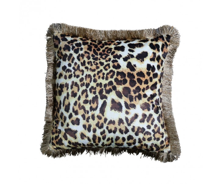 Sametový polštář s motivem leopardí kůže a zlatými třásněmi - 45*45*10cm Mars & More 