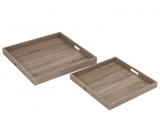 Hnědé dřevěné servírovací tácy s otvory ( 2 ks ) - 50*50*5 cm