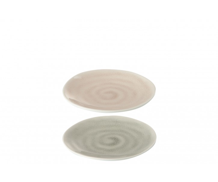 2 ks dezertních talířků Taupe se spirálou a popraskáním - 15*15*2 cm J-Line by Jolipa