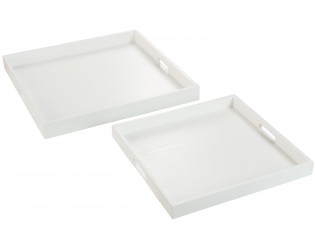 Bílé dřevěné servírovací tácy s otvory ( 2 ks ) - 50*50*5 cm