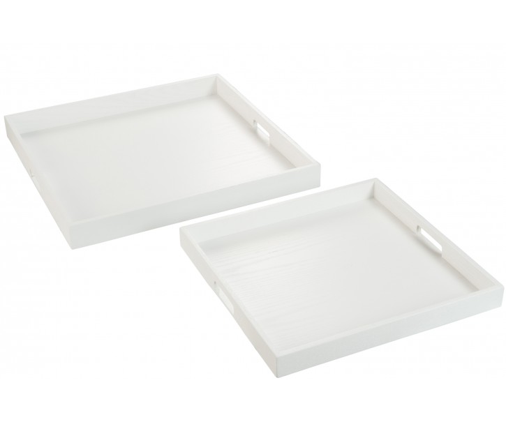 Bílé dřevěné servírovací tácy s otvory ( 2 ks ) - 50*50*5 cm J-Line by Jolipa