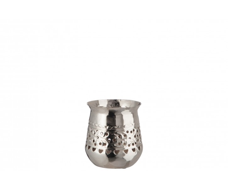 Stříbrně barevný kovový svícen s ornamenty M - 10,7*10,7*12,5 cm J-Line by Jolipa