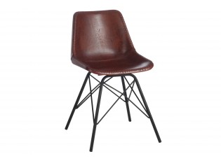 Hnědá designová židle Mocus potažená koženkou s kovovou konstrukcí - 46*49*79 cm