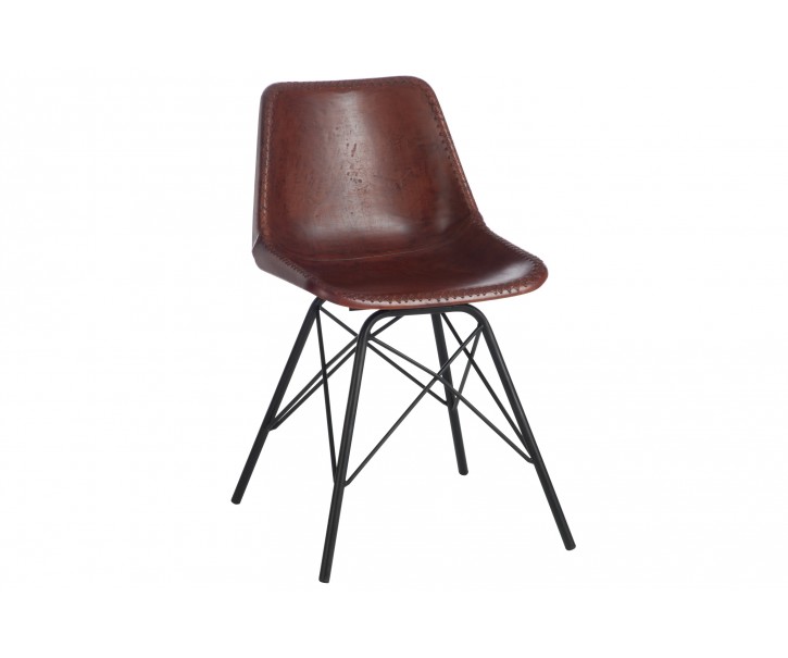 Hnědá designová židle Mocus potažená koženkou s kovovou konstrukcí - 46*49*79 cm J-Line by Jolipa