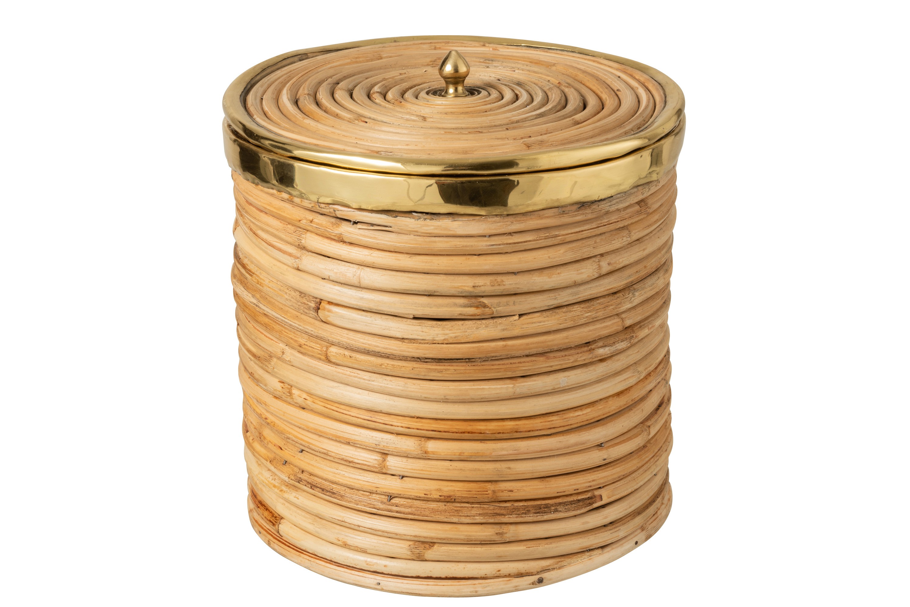 Ratanový koš s víkem a zlatým lemováním Gommy - Ø 26*30cm
