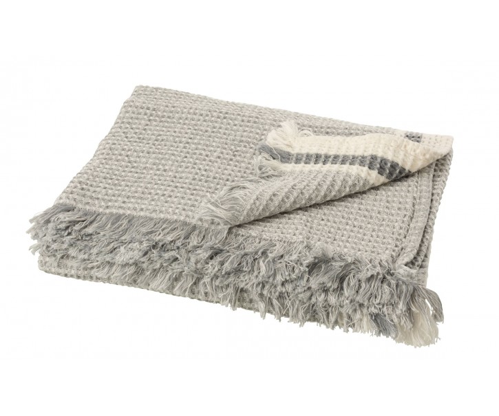 Šedý vaflovitý pléd s pruhem a třásněmi Stripe - 130*170 cm J-Line by Jolipa
