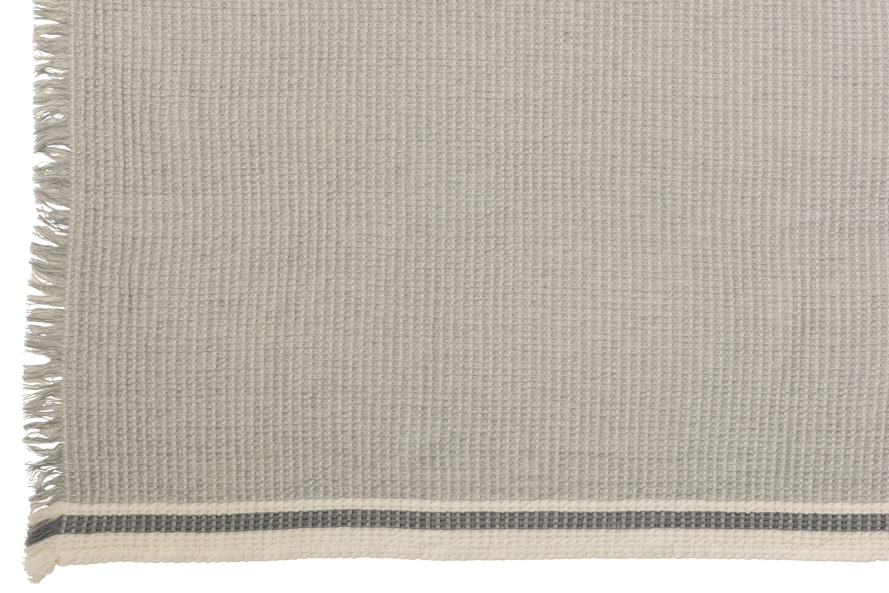 Šedý vaflovitý pléd s pruhem a třásněmi Stripe - 130*170 cm J-Line by Jolipa Šedý vaflovitý pléd s pruhem a třásněmi Stripe - 130*170 cm J-Line by Jolipa