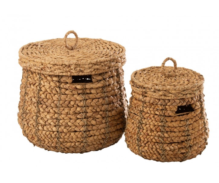 2ks přírodní koše s víky z hyacintových listů Maurice - Ø 52 *43 cm J-Line by Jolipa
