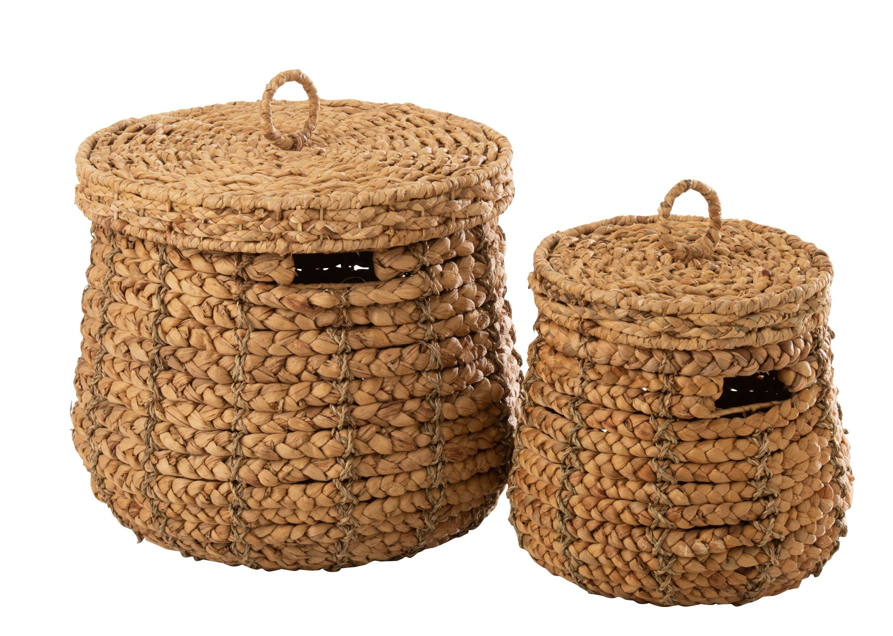 2ks přírodní koše s víky z hyacintových listů Maurice - Ø 52 *43 cm