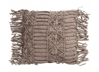 Bavlněný polštář Macrame Taupe s třásněmi - 45*45 cm