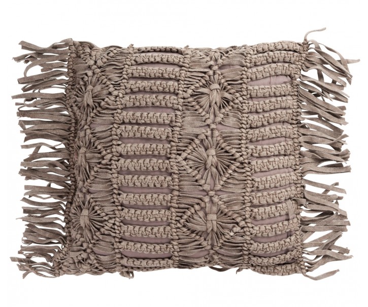 Bavlněný polštář Macrame Taupe s třásněmi - 45*45 cm J-Line by Jolipa