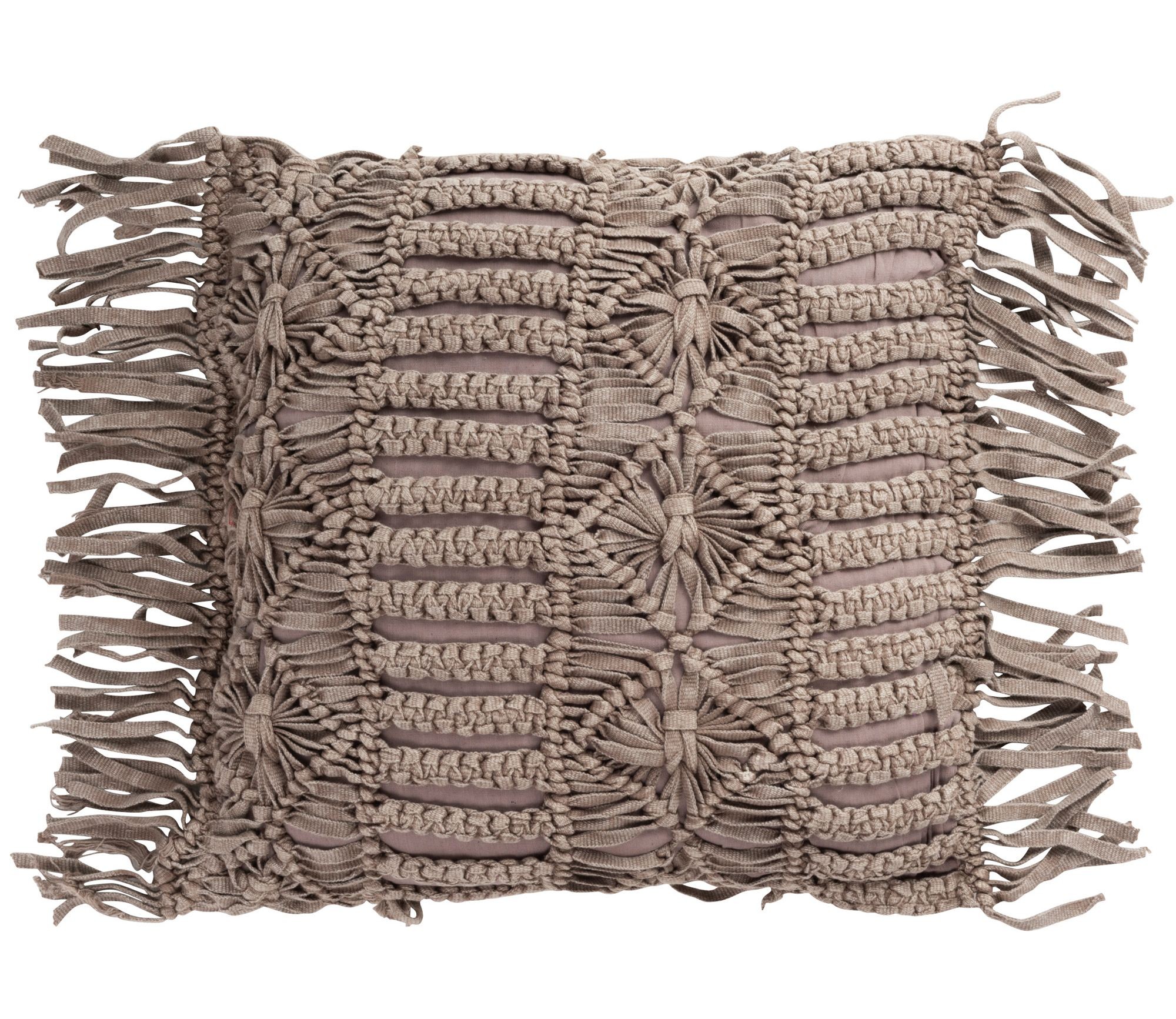 Bavlněný polštář Macrame Taupe s třásněmi - 45*45 cm