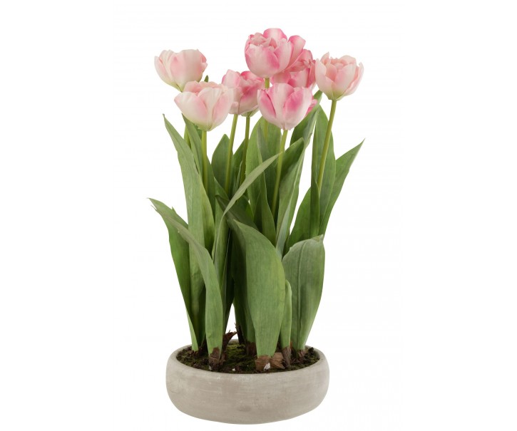 Růžová dekorační kytička Tulipány v květníku - 30*31*48cm J-Line by Jolipa