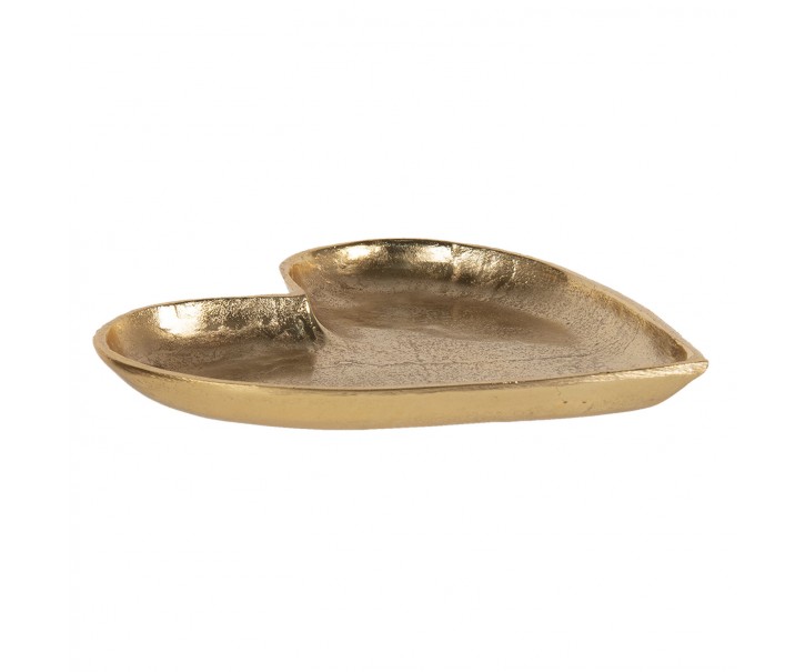 Zlatý dekorativní talíř z hliníku ve tvaru srdce L - 25*24*3 cm Clayre & Eef