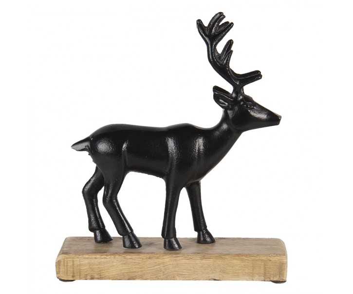 Hnědá soška jelena na dřevěném podstavci S - 16*6*18 cm