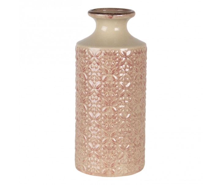 Béžovo růžová keramická váza se vzorem květin Alisa M - Ø 13*30 cm Clayre & Eef