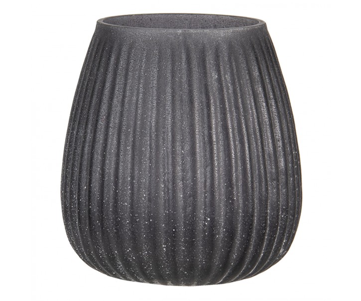 Šedý zaoblený skleněný svícen Varhan - Ø 9*10 cm Clayre & Eef