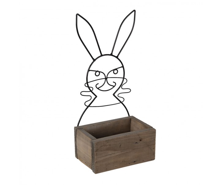 Hnědý dřevěný box s kovovým králíčkem - 20*13*10/44 cm Clayre & Eef