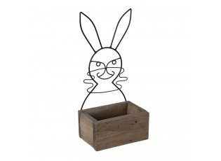 Hnědý dřevěný box s kovovým králíčkem - 20*13*10/44 cm