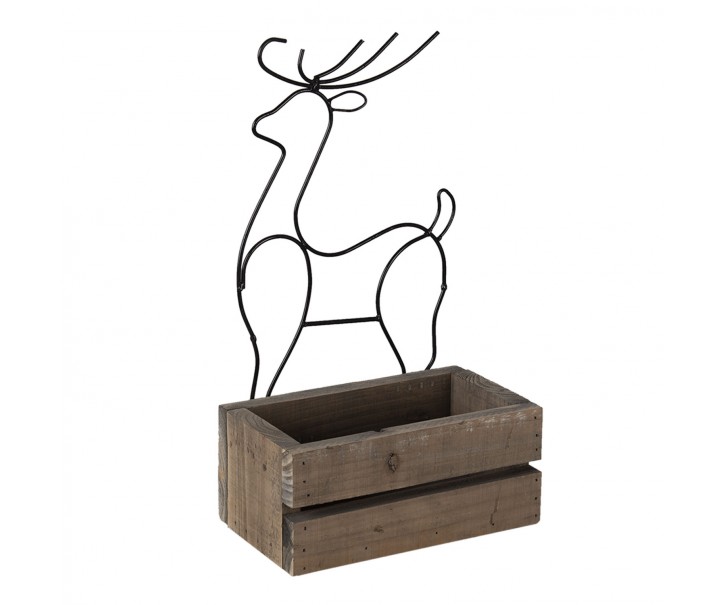 Hnědý dřevěný box s kovovým jelenem - 23*13*10/40 cm Clayre & Eef