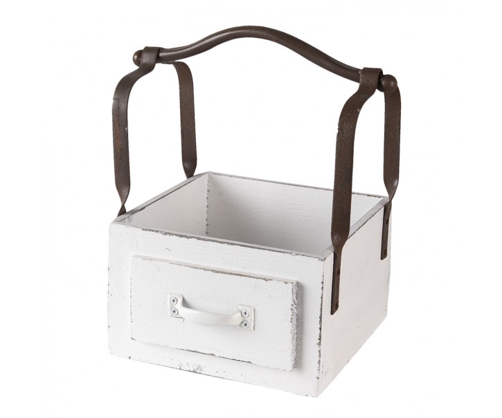 Bílá dřevěná retro bedýnka s rukojetí - 24*19*28 cm Clayre & Eef