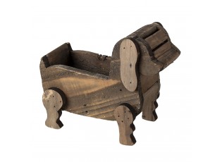 Hnědý dřevěný dekorativní obal na květiny ve tvaru psa - 26*12*11 cm