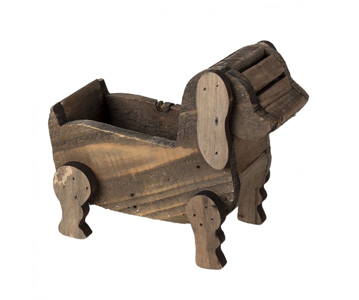 Hnědý dřevěný dekorativní obal na květiny ve tvaru psa - 26*12*11 cm Clayre & Eef