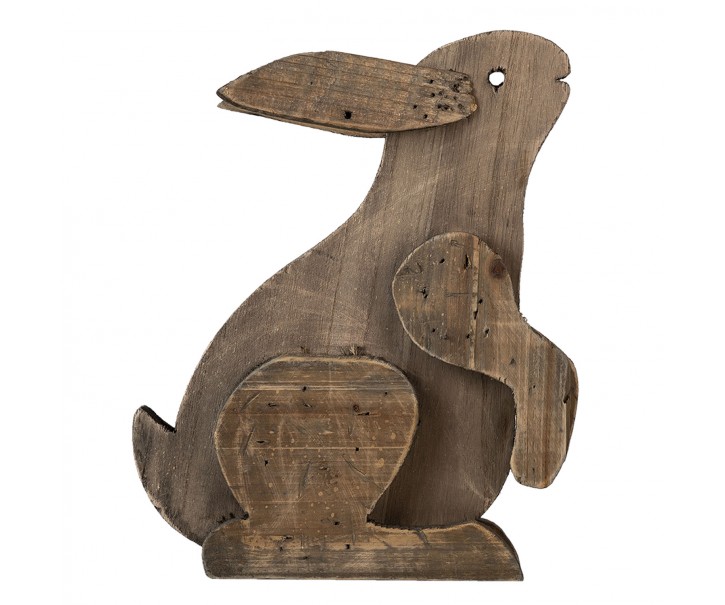 Hnědá dřevěná dekorativní soška sedícího králíka - 20*12*26 cm Clayre & Eef