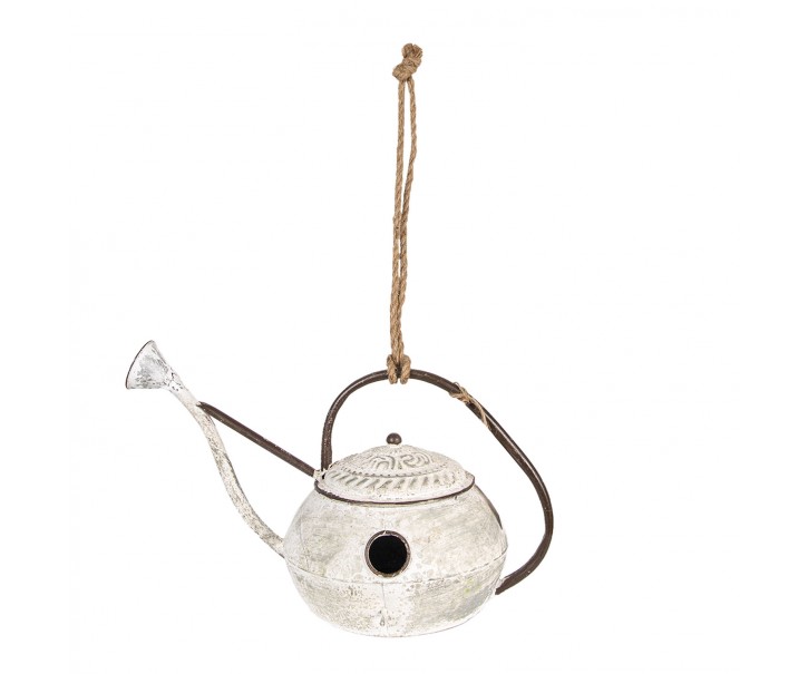Krémová kovová ptačí budka ve tvaru kropáčku - 46*26*27/54 cm Clayre & Eef
