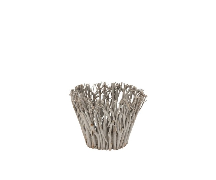 Šedý svícen z dřevěných větviček L - 30 * 38 cm J-Line by Jolipa