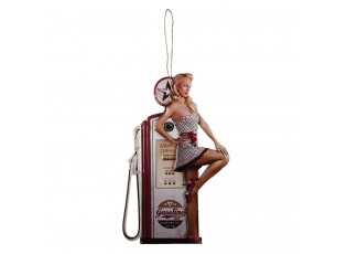 Nástěnná kovová cedule Gasoline s pin-up blondýnkou - 45*70 cm