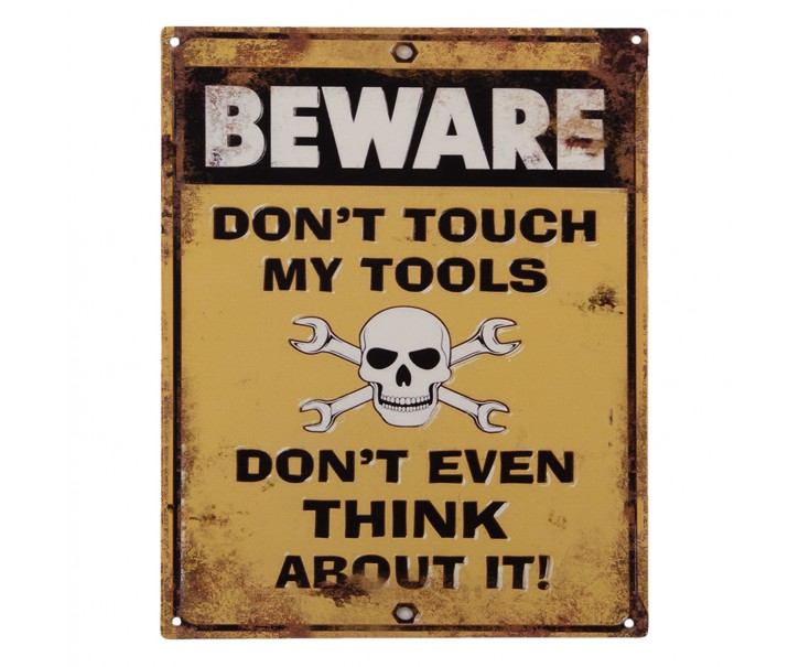 Nástěnná kovová cedule Beware - 20*25 cm Clayre & Eef