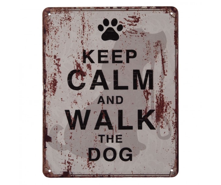 Nástěnná kovová cedule Keep Calm Walk a Dog - 20*25 cm Clayre & Eef
