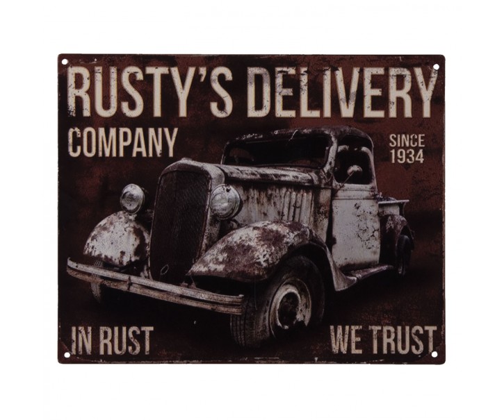 Nástěnná kovová cedule In Rust We Trust - 25*20 cm Clayre & Eef