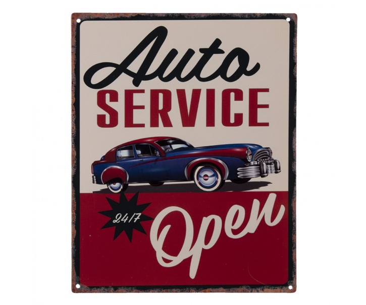 Nástěnná kovová cedule Auto Service Open - 25*20 cm Clayre & Eef