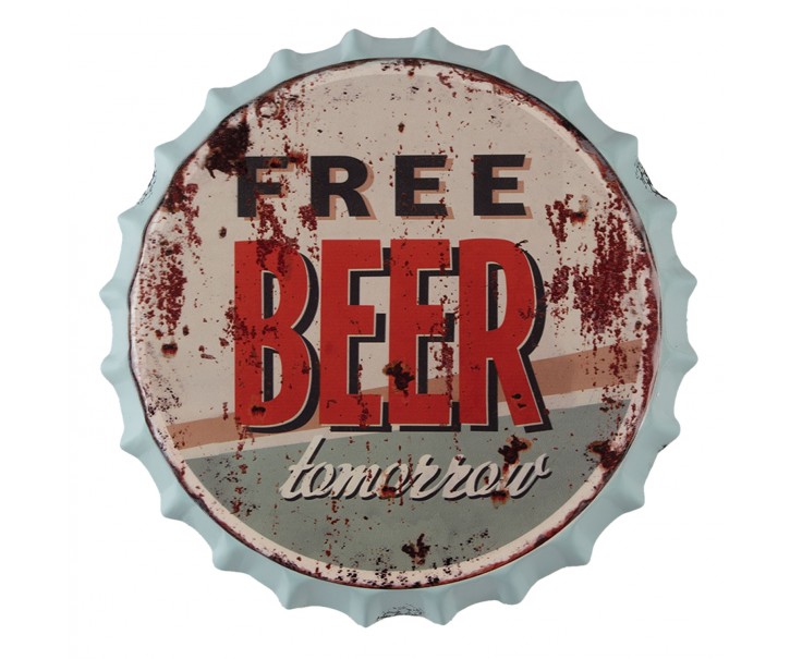 Nástěnná kovová cedule Beer Free Tomorrow - Ø 33 cm Clayre & Eef
