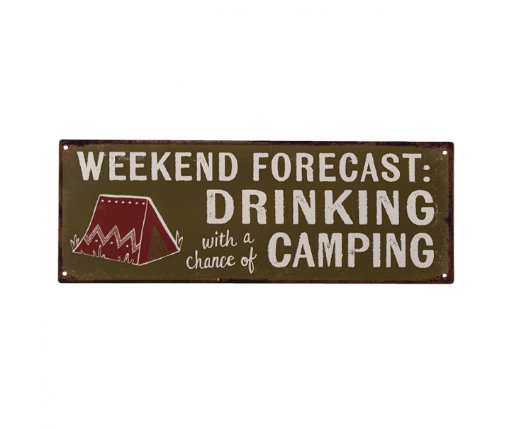 Nástěnná kovová cedule Drinking & Camping - 36*13 cm Clayre & Eef