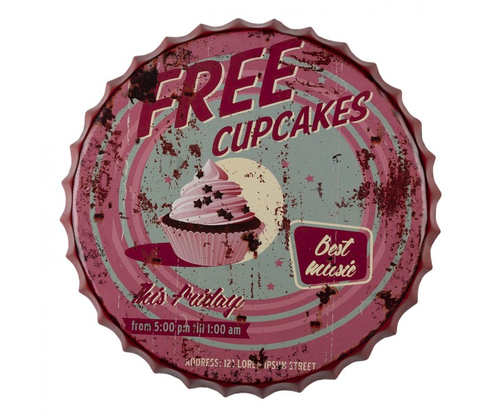 Kovová kulatá nástěnná cedule Cupcake - Ø 50 cm Clayre & Eef
