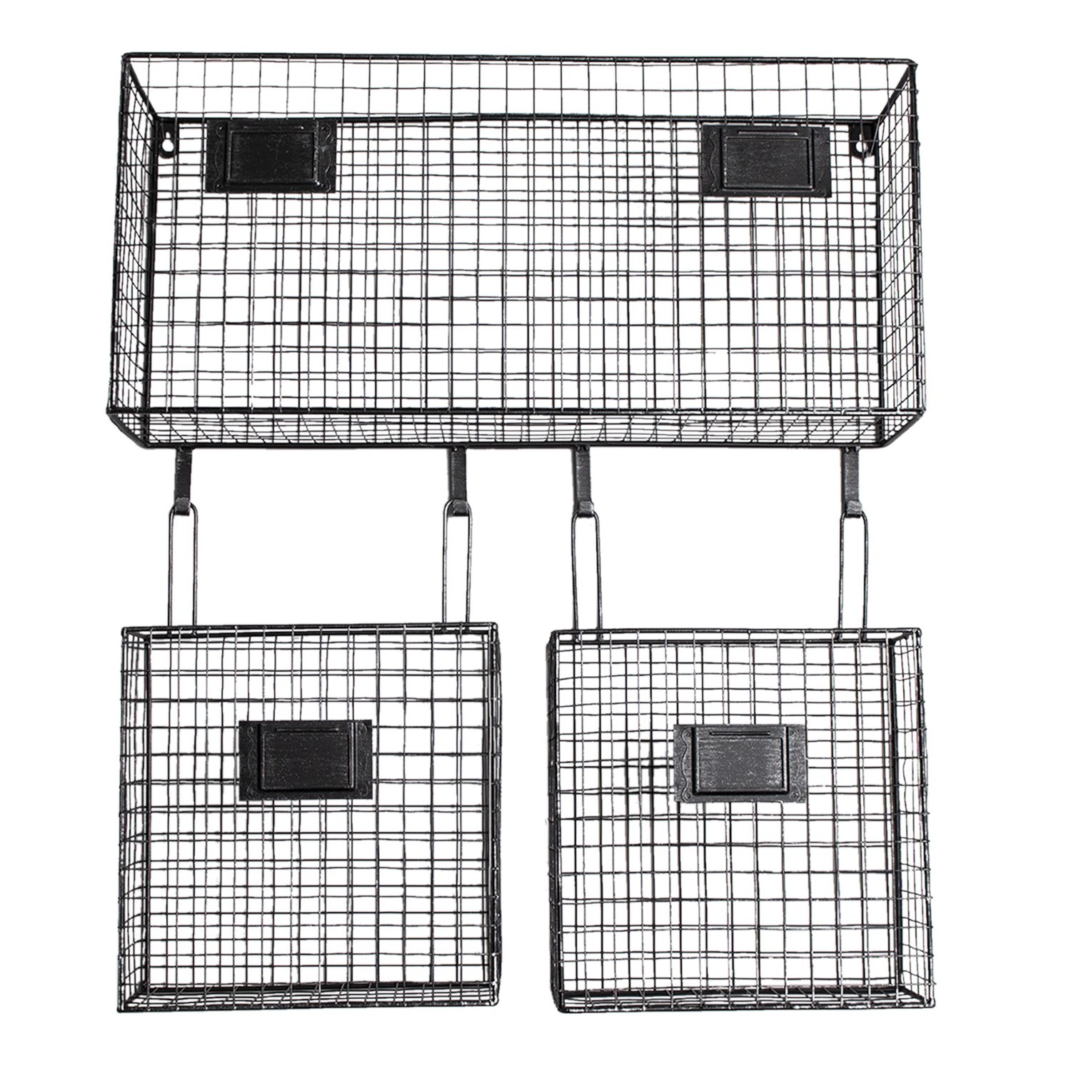 Černý kovový nástěnný stojan Set s košíky - 56*12*65 cm Clayre & Eef Černý kovový nástěnný stojan Set s košíky - 56*12*65 cm Clayre & Eef