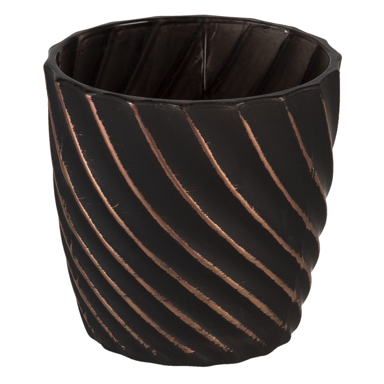 Černý skleněný svícen se zlatými pruhy M - Ø 9*9 cm Clayre & Eef Černý skleněný svícen se zlatými pruhy M - Ø 9*9 cm Clayre & Eef